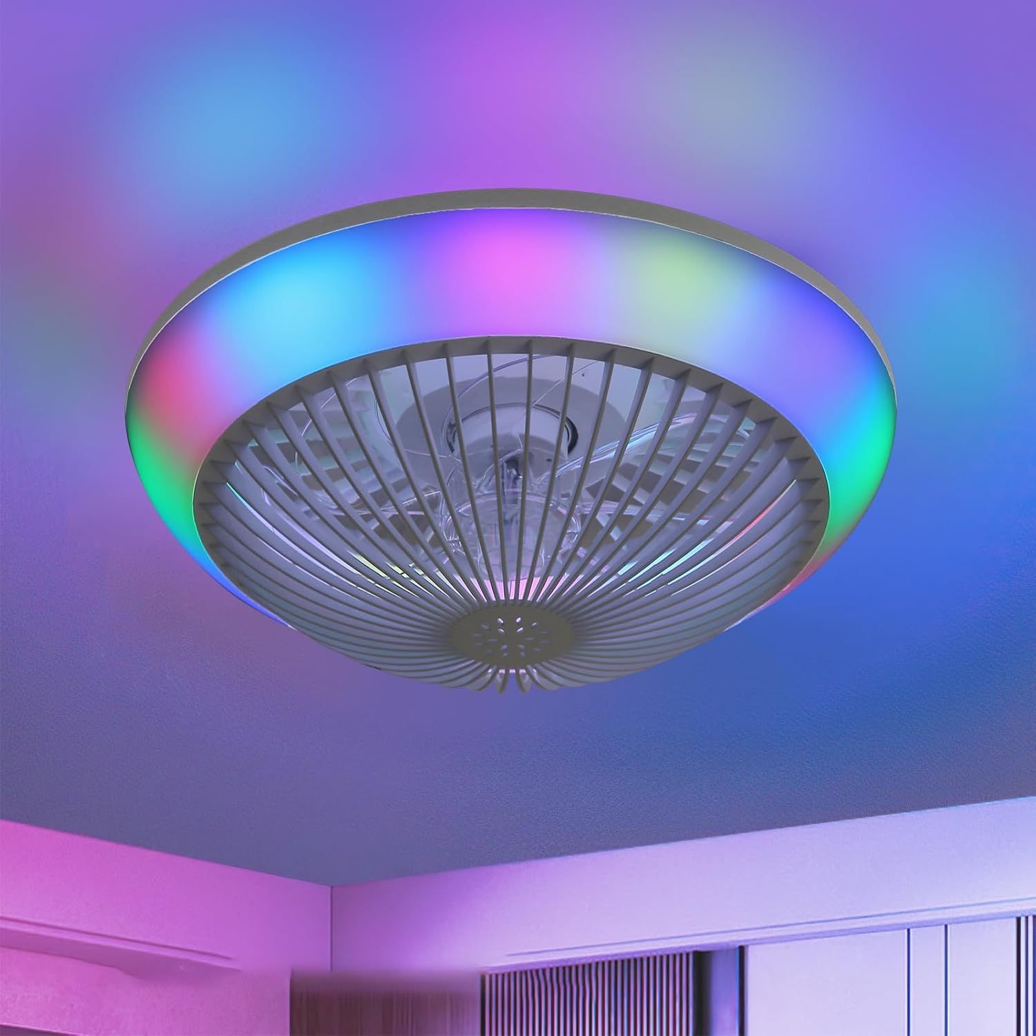 16'' RGB Ceiling Fan with Lights & Remote, Modern Bladeless Design for Kids & Living Room