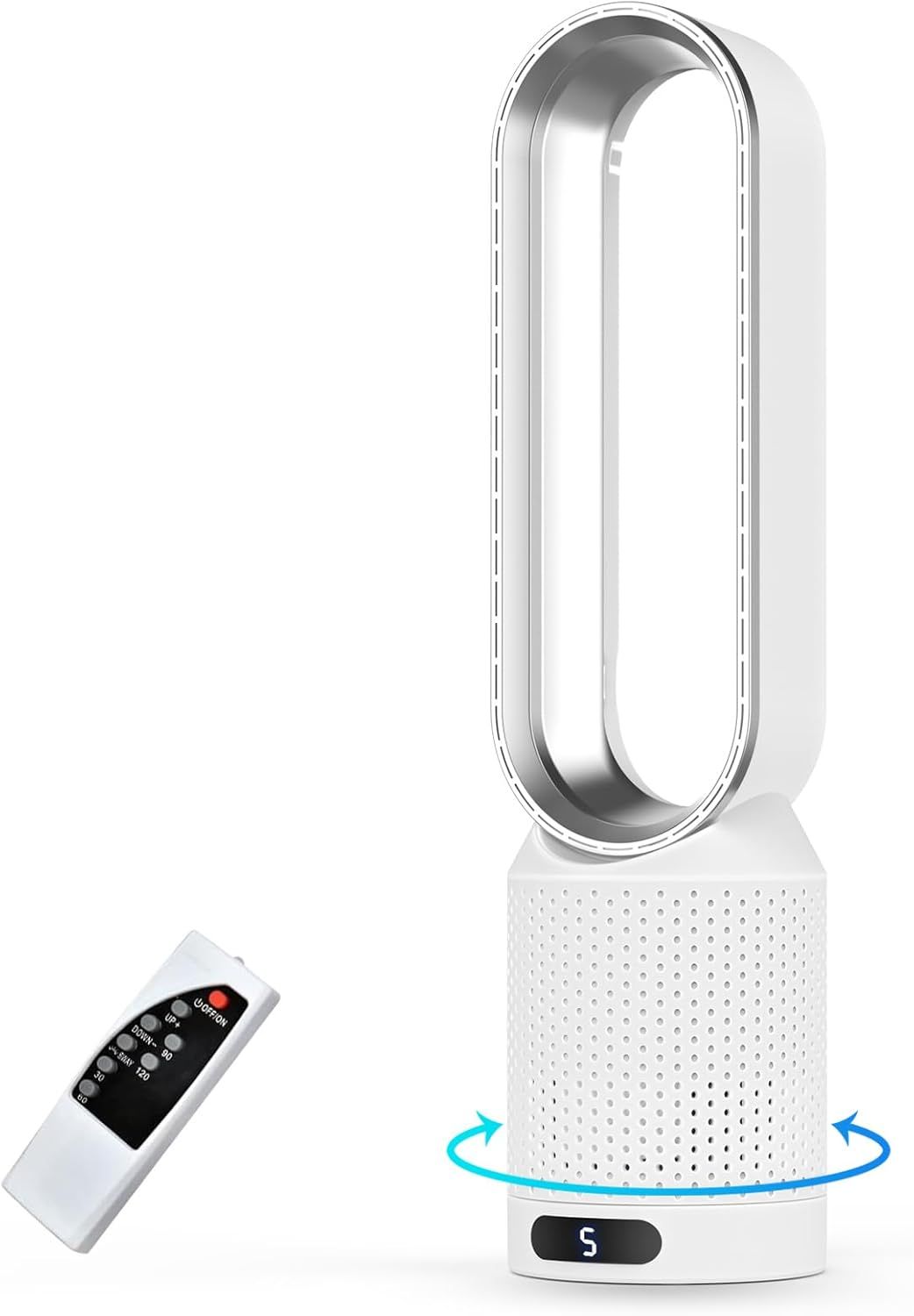 Bladeless Oscillating Tower Fan with Air Purifier & Remote Control for Home and Office