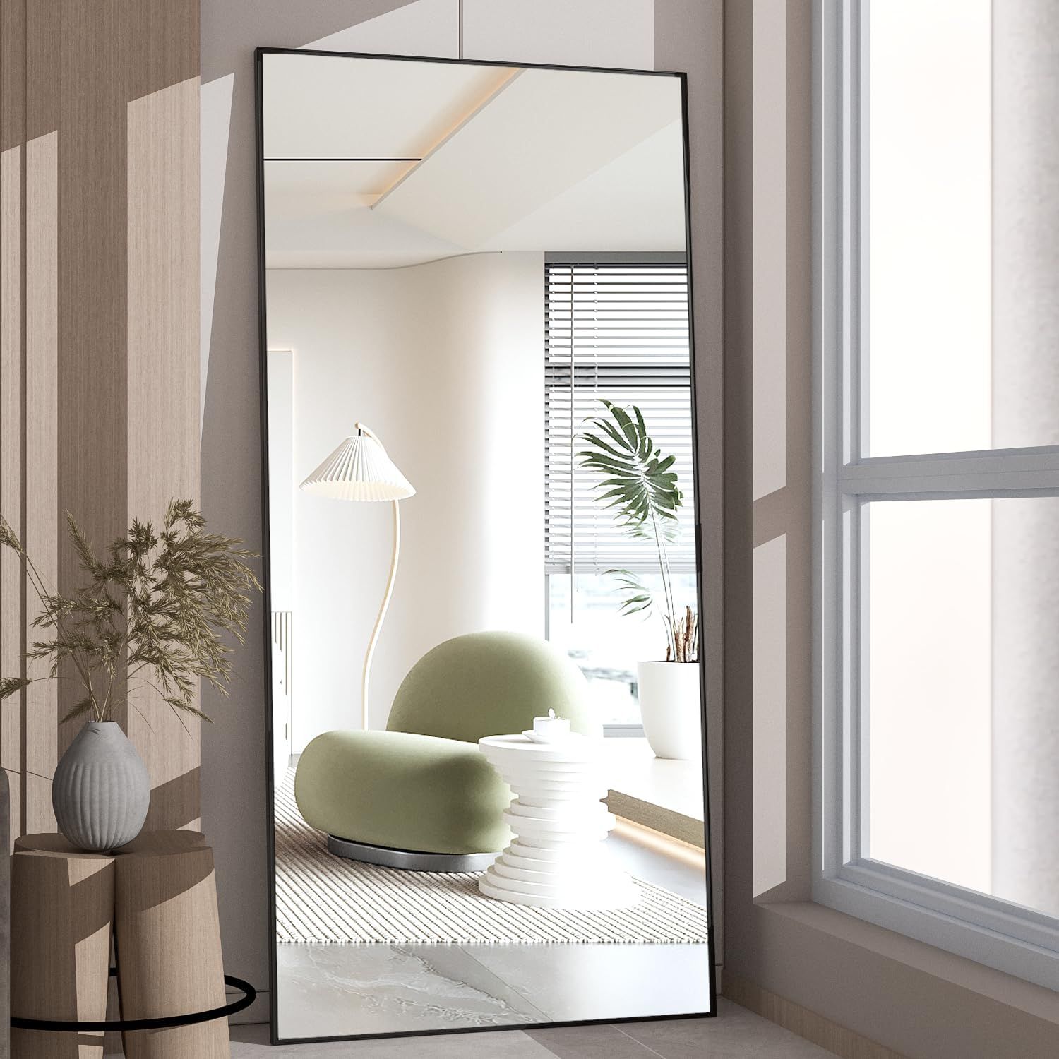 Full Length Black Mirror with Aluminium Frame, 165x60cm - Stand, Hang or Lean