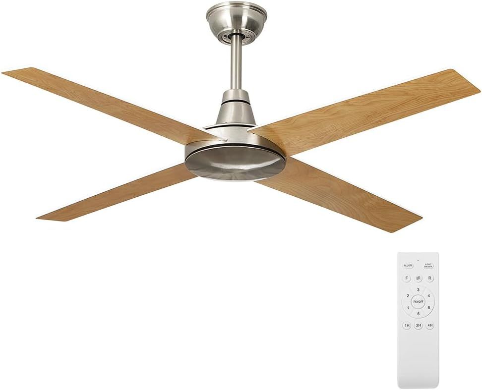 Krear 52-Inch Wood Ceiling Fan with Remote, 4 Blades, 6-Speed DC Motor, Indoor/Outdoor Use