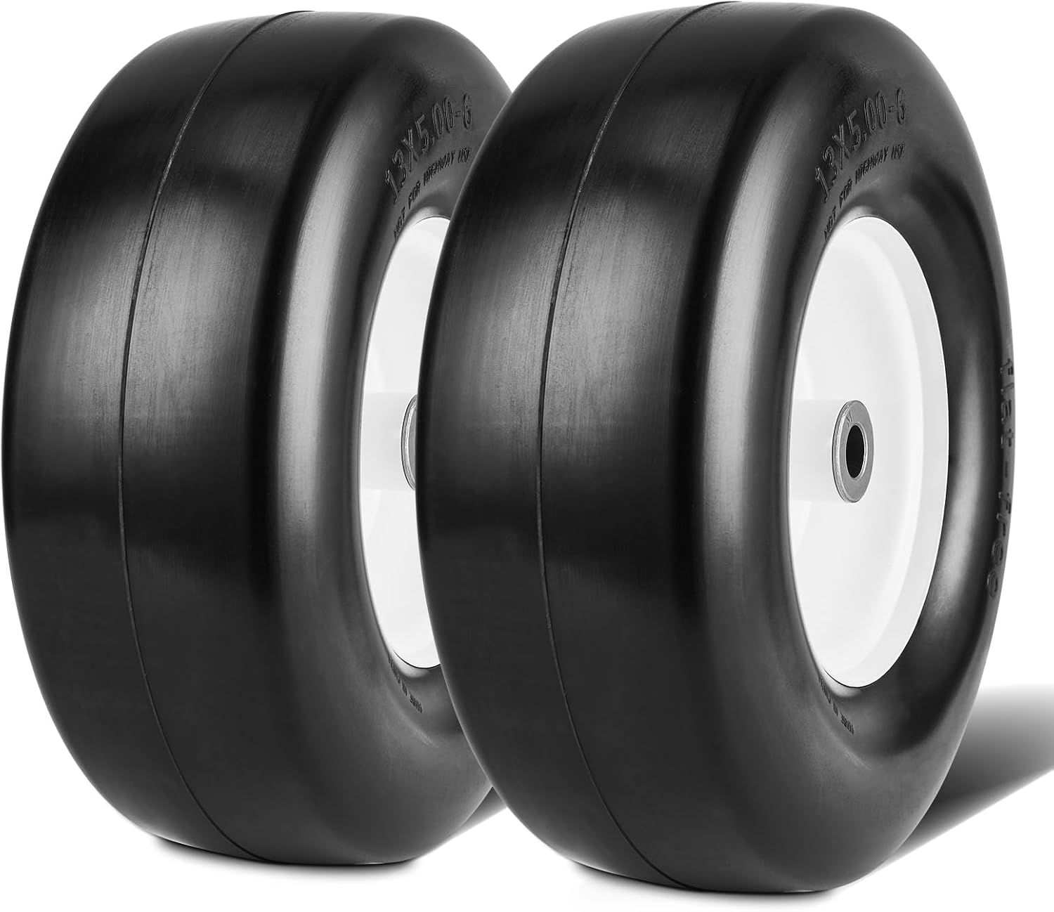 VEVOR 13x5-6 Lawn Mower Tyres with Rim, Flat-Free PU Tubeless, 2-Pack Wheel Assembly, Centre Hub