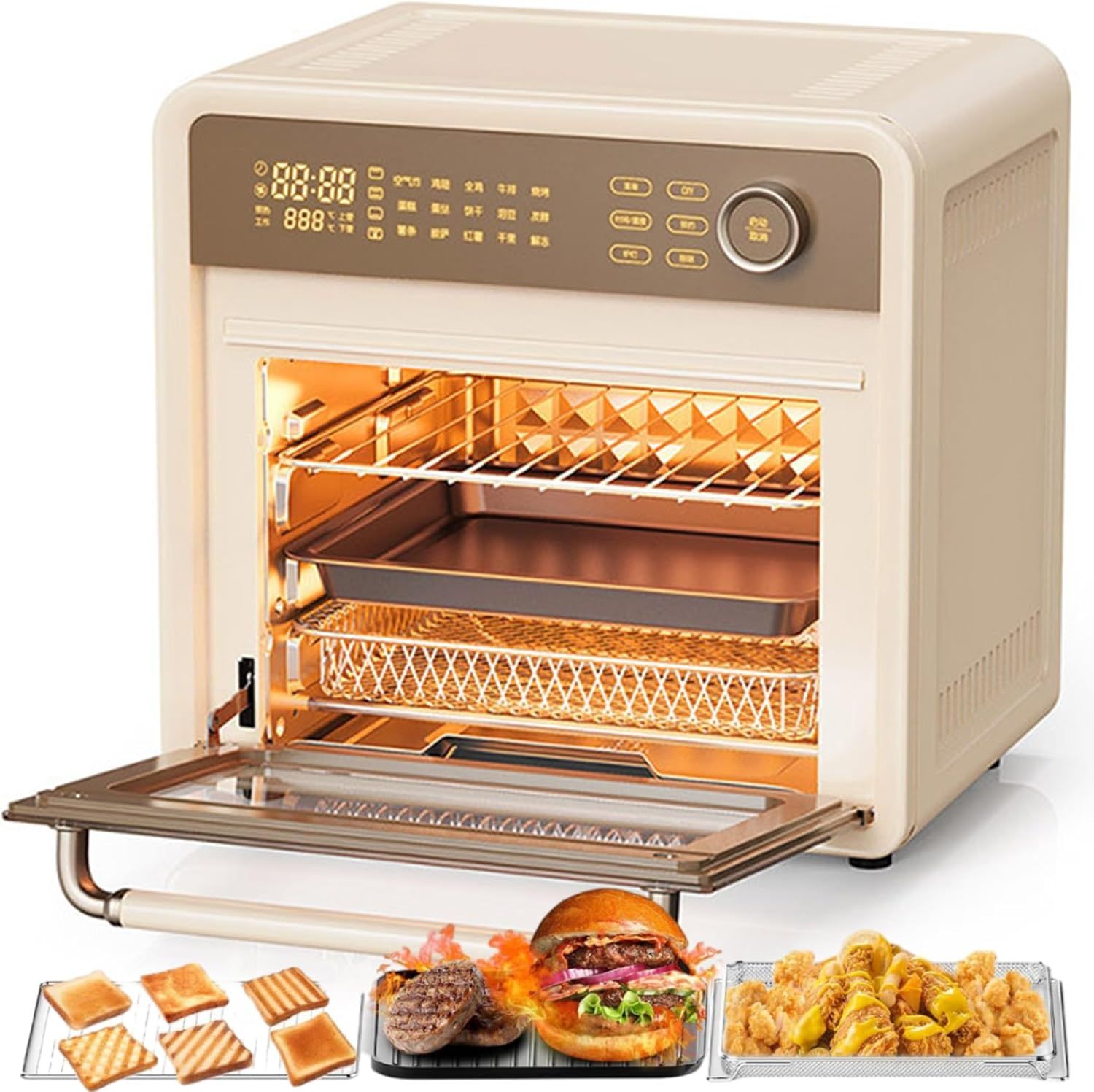 Innovative TechBear 18L Air Fryer Oven with 360° Hot Air Circulation, 1400W Presets, Smart Menus, and Transparent Door