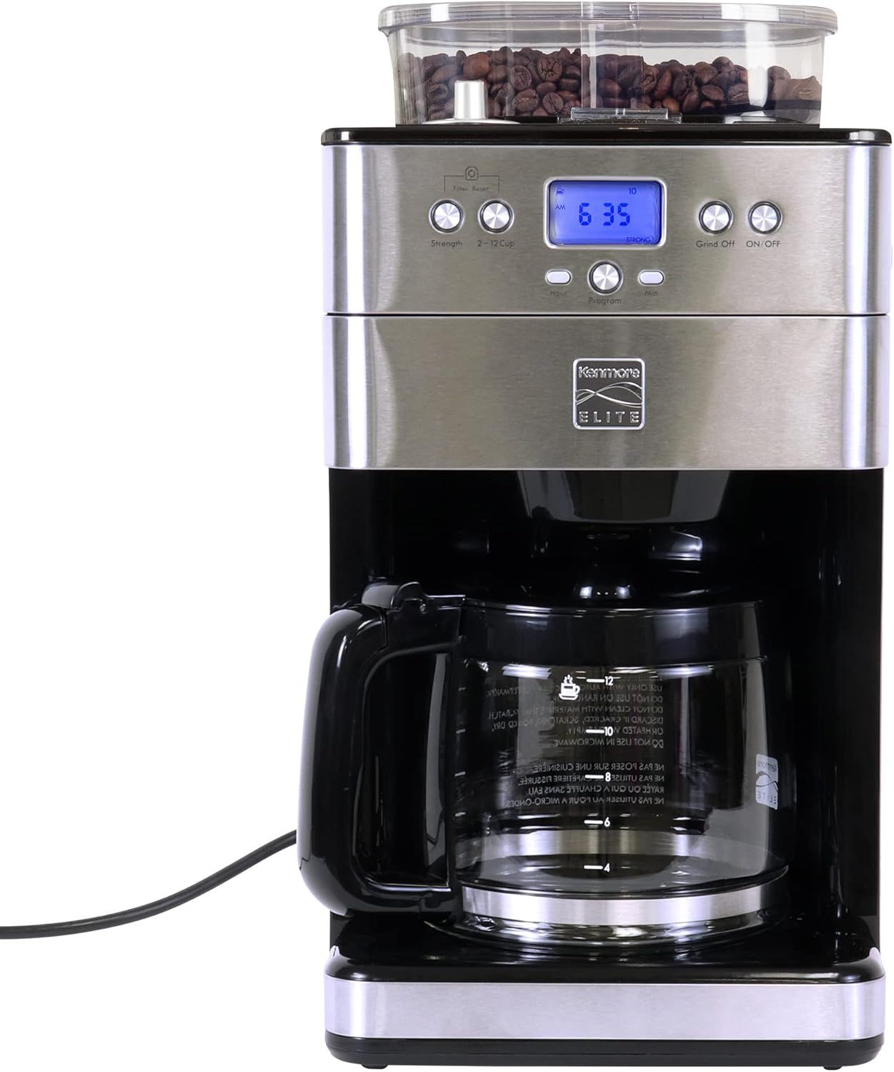 Kenmore Elite 12-Cup Programmable Coffee Maker with Burr Grinder, Stainless Steel