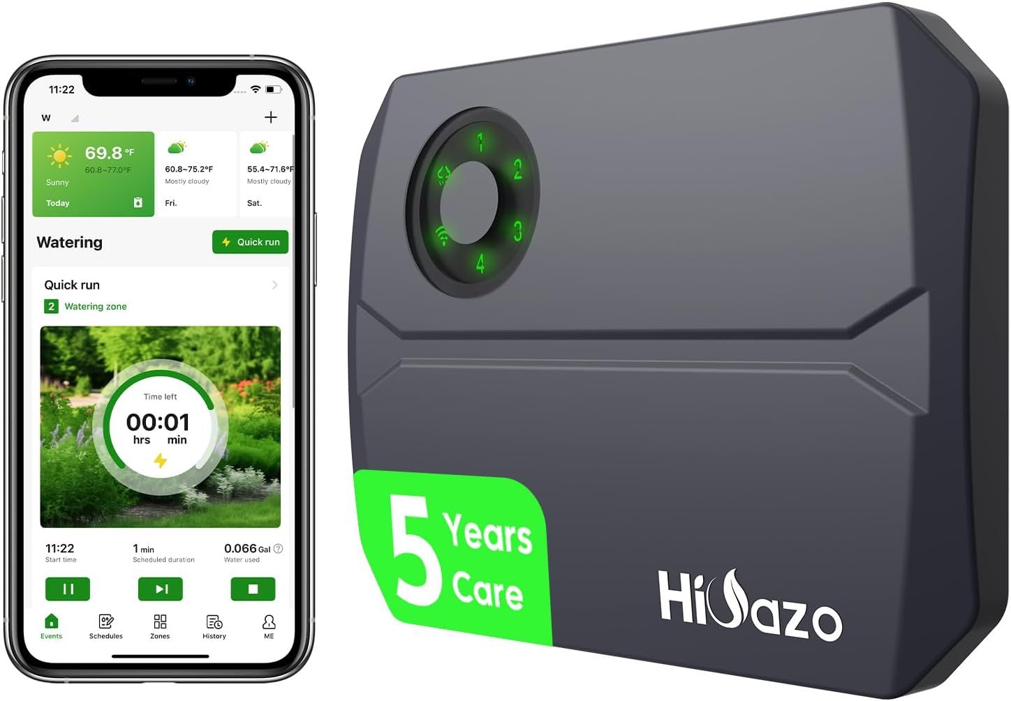 WiFi Smart Sprinkler Controller, 4-Zone Irrigation System with Easy App Control, Weather Adaptive, Quick 10-Minute Setup, Deep Grey