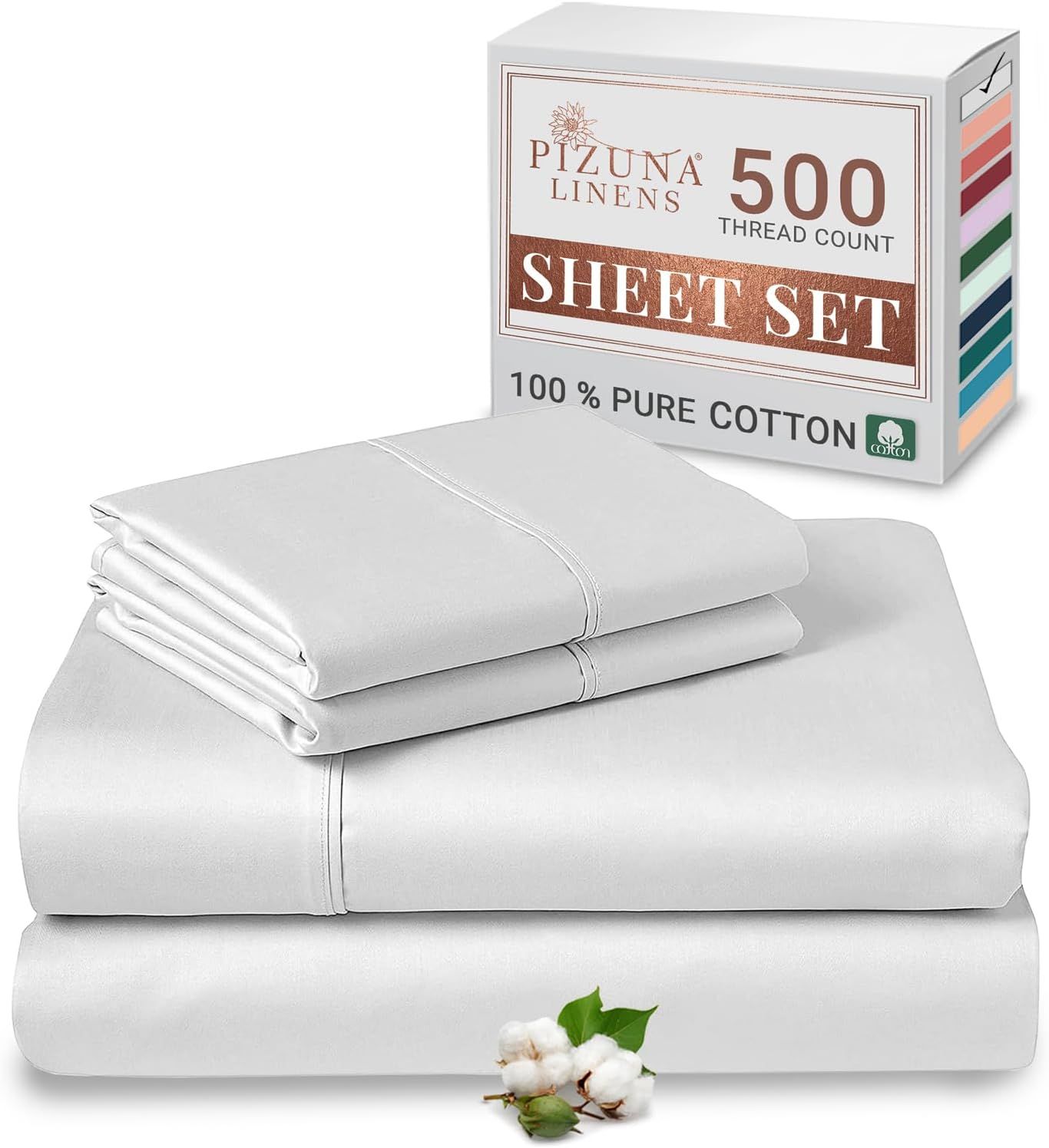 Luxury 500 TC Sateen Weave Queen Cotton Sheet Set - 4 Piece, Bright White