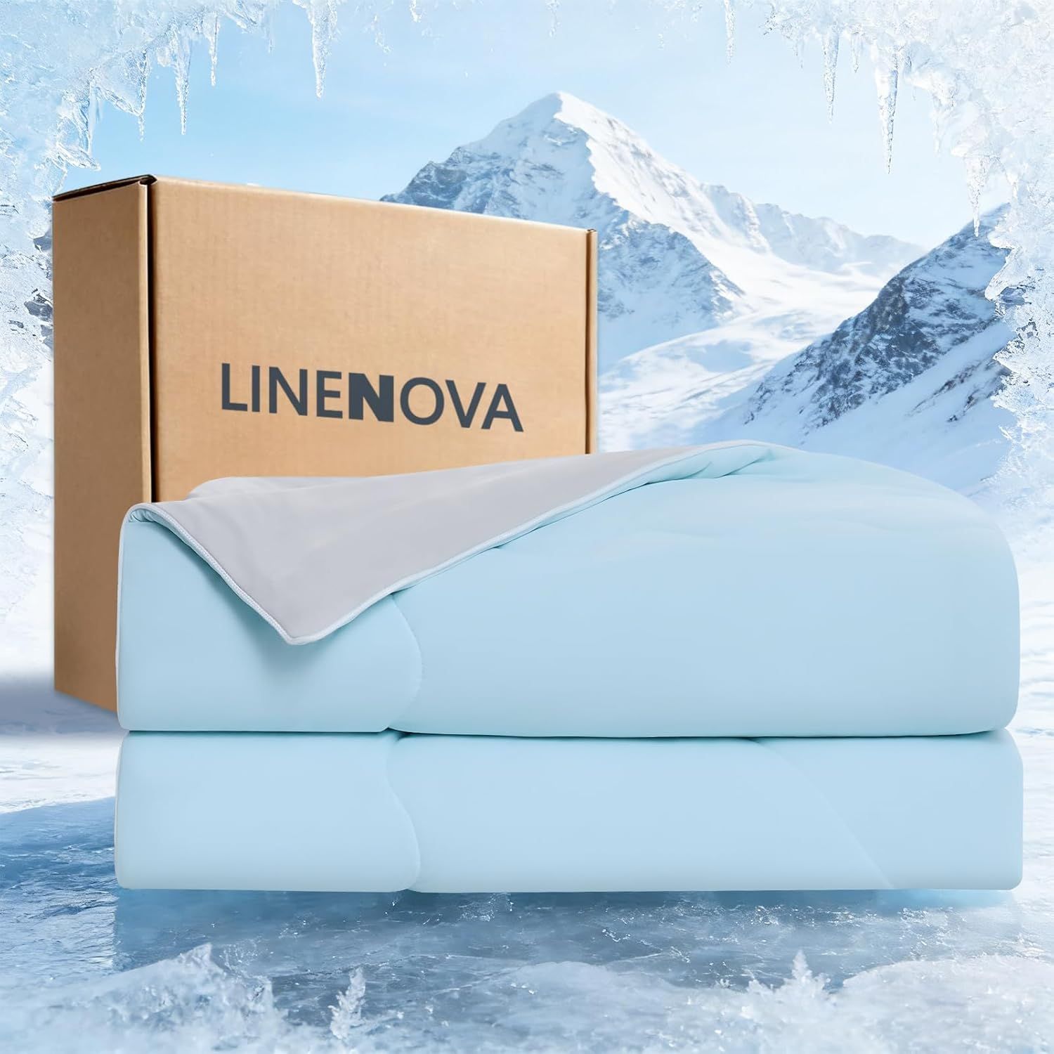 LINENOVA Super King Cooling Comforter with Arc-Chill Technology, Lightweight Summer Quilt for Hot Sleepers - Ice Blue