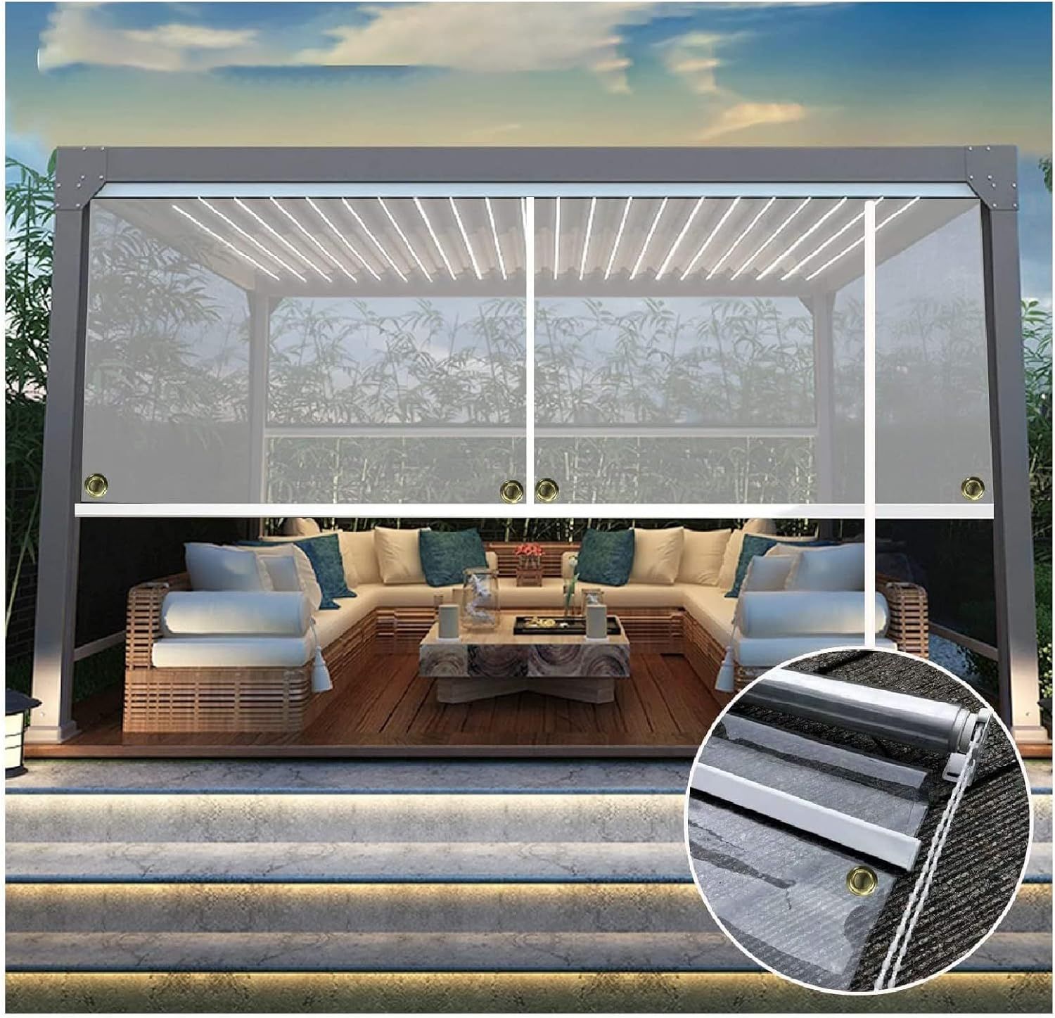 Clear Vinyl Outdoor Roller Blind - Customisable Waterproof Tarpaulin Shade 55x180cm
