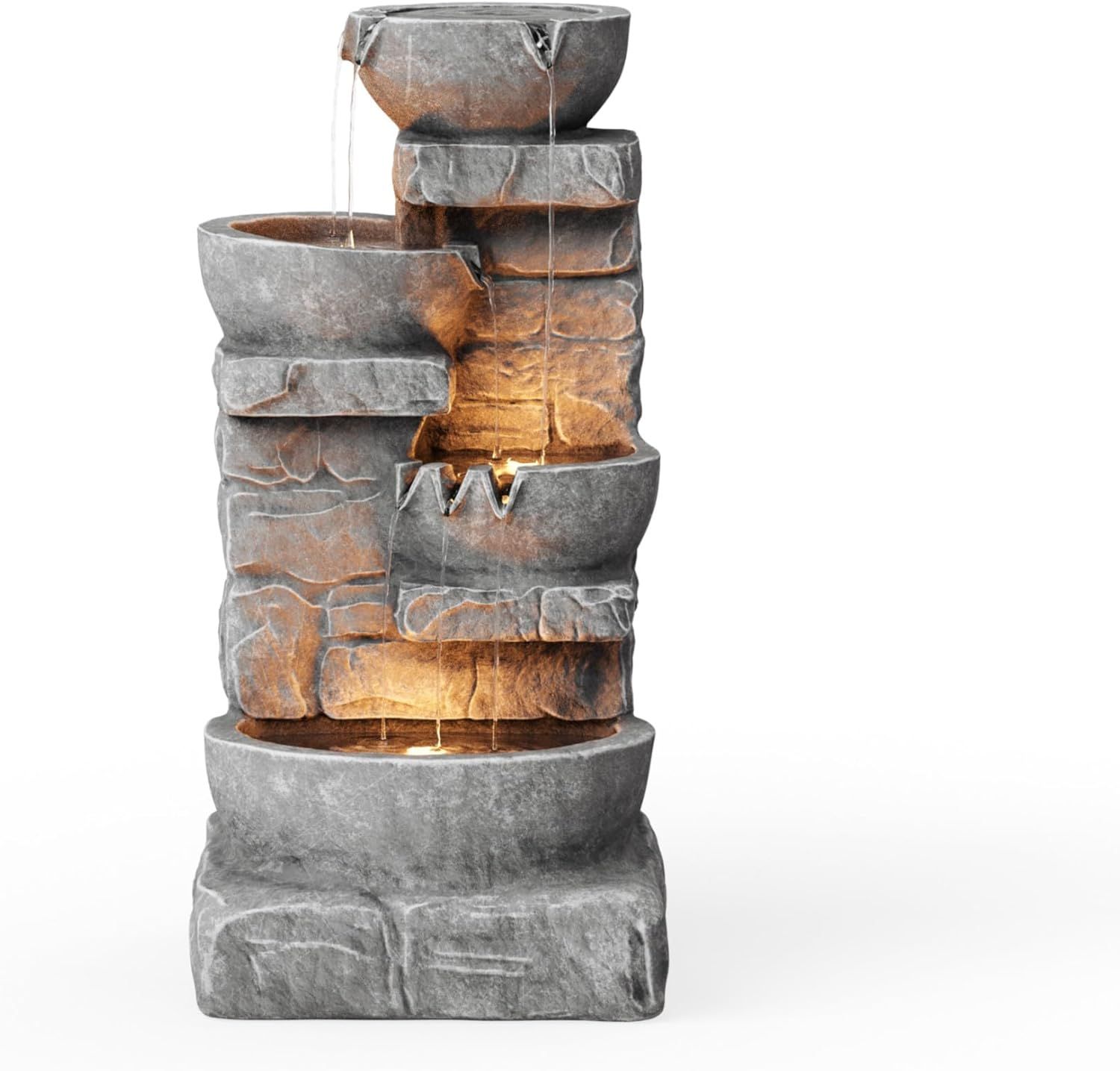 Teamson Home LED-Lit Outdoor Stone Bowl Water Fountain, Grey