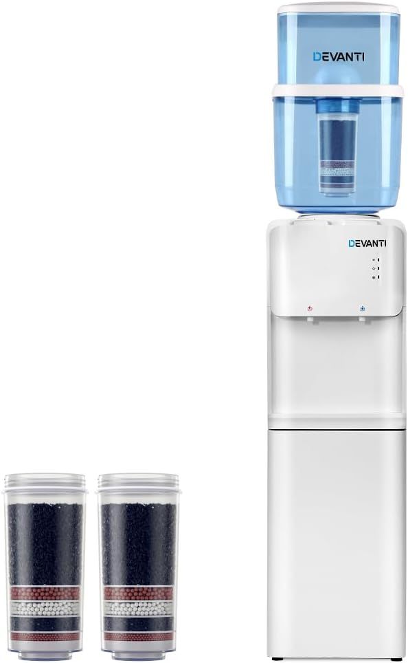 Devanti Top Load Water Dispenser with Hot & Cold Settings, 22L Capacity, Freestanding White for Office & Home
