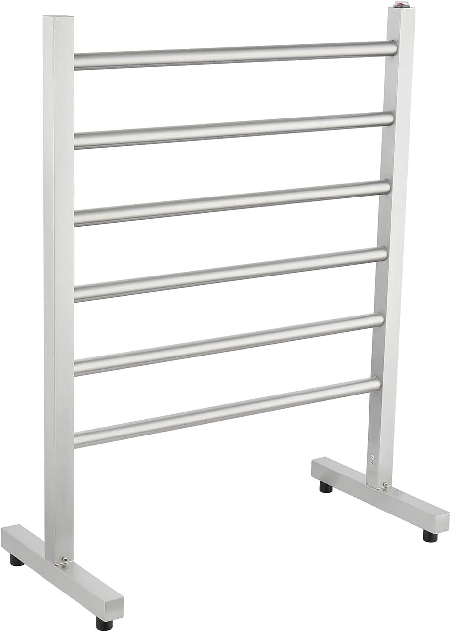 Decaura Electric Heated Towel Rail, Freestanding, Square Tube, IP55 Waterproof, Stainless Steel, 600x795x300 mm