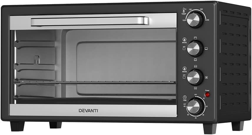 Devanti 60L Convection Oven with Grill and Baking Trays, Portable Electric Benchtop Cooker