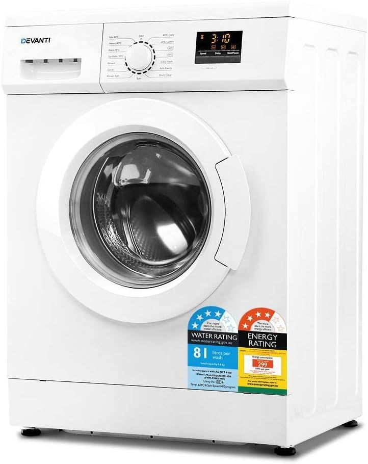 Devanti 8kg Front Loader Washing Machine with 15 Wash Programs and 24-Hour Delay Start - White