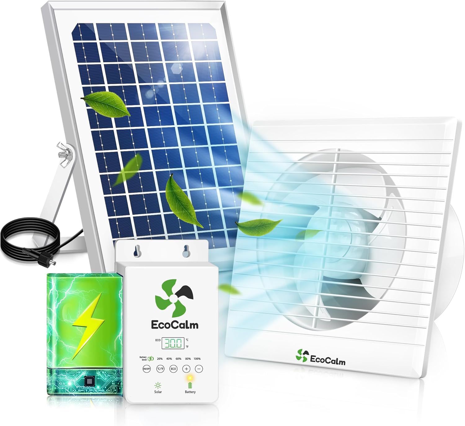 Solar-Powered Exhaust Fan for Chicken Coops & Greenhouses, 12W Panel, Adjustable Thermostat & Battery Backup (150mm)