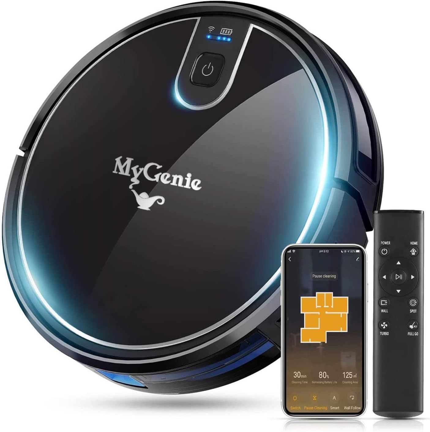 MyGenie X-Sonic Smart Robot Vacuum with Wi-Fi, Vacuum and Mop, Advanced Navigation, App Control, Black
