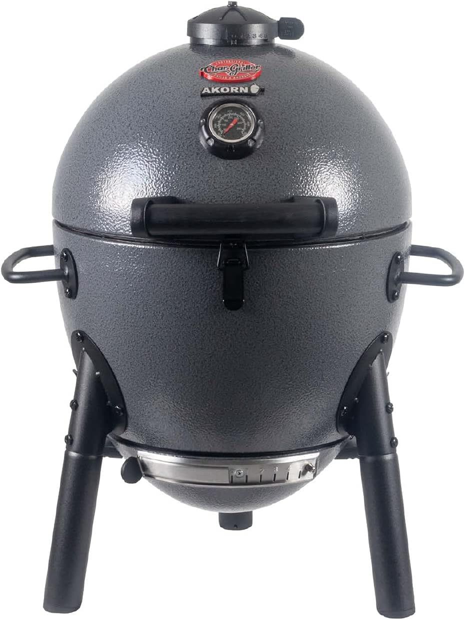 Char-Griller AKORN Jr. Portable Kamado Charcoal Grill & Smoker with Cast Iron Grates, 155 Sq In, Ash