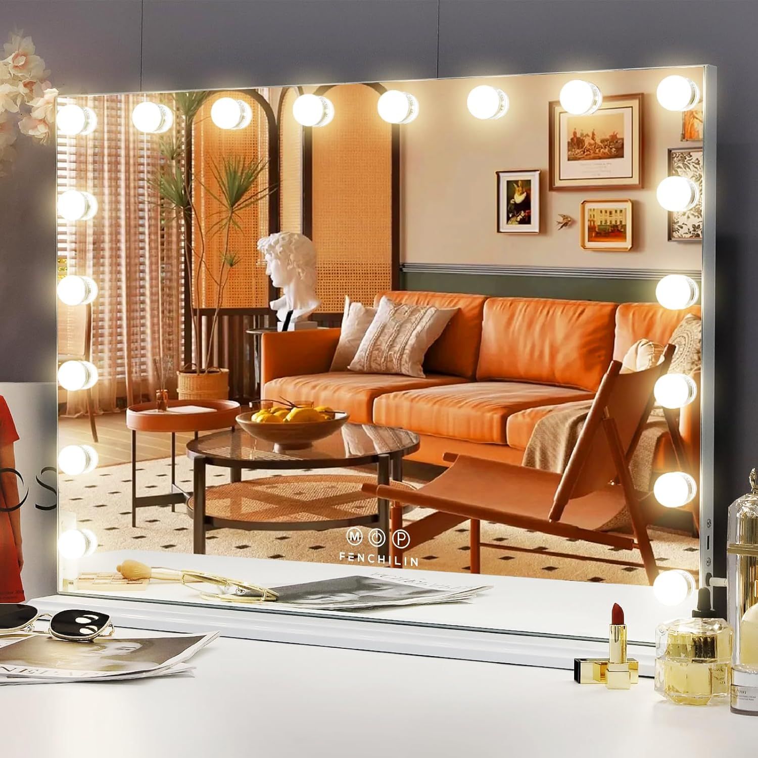 Hollywood Vanity Mirror with LED Lights and USB Charging, 3 Colour Modes, 80x60cm, Wall Mounted