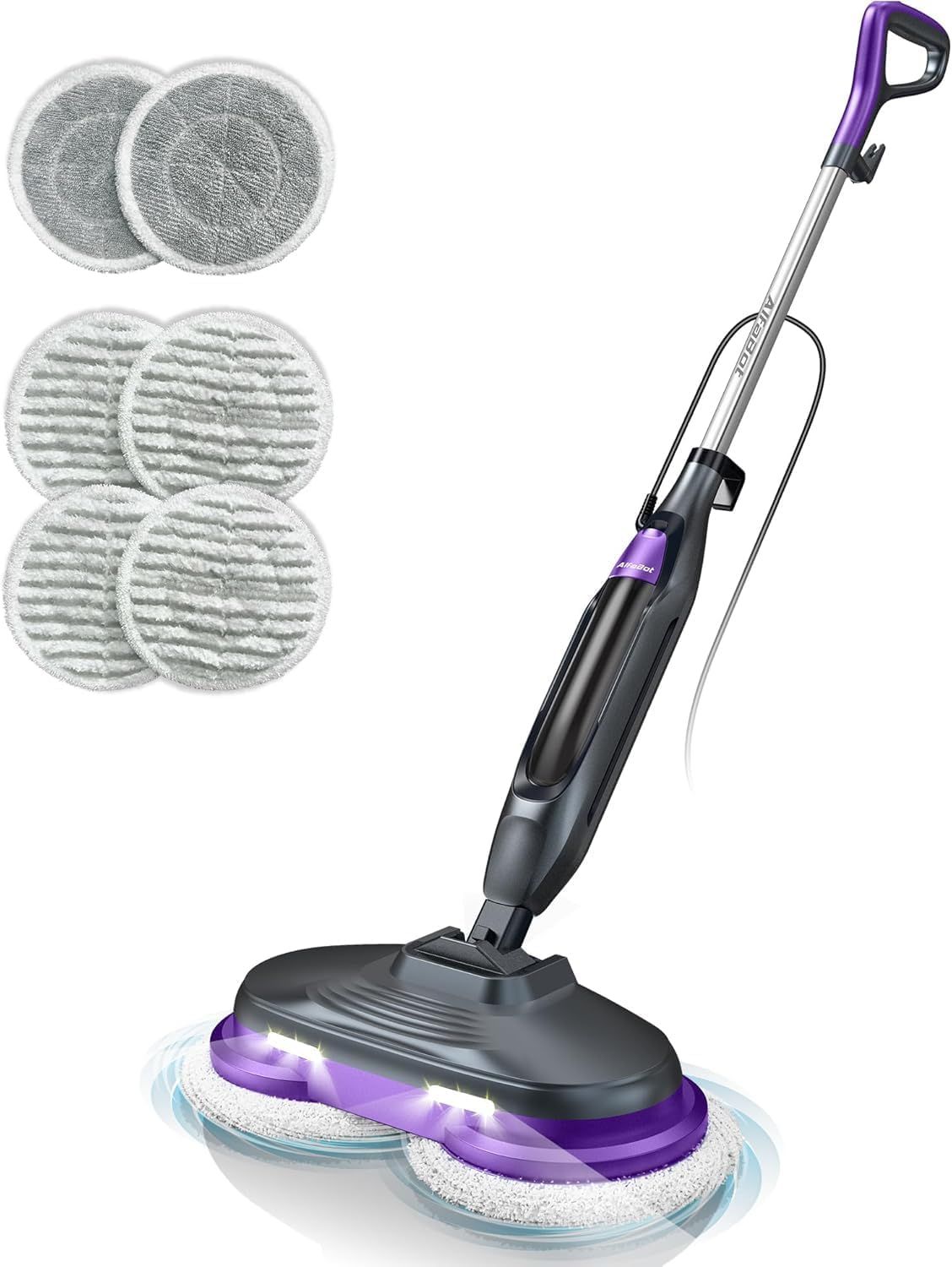 Alfabot Advanced Steam Mop with Rotating Pads and LED Lights