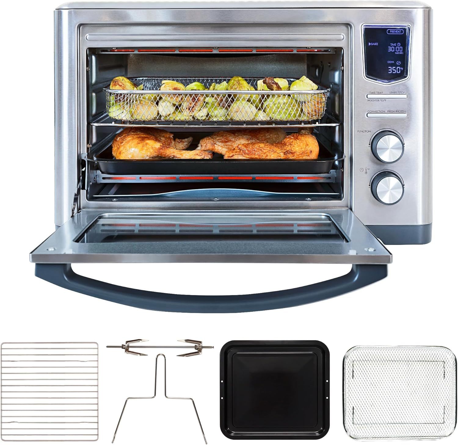 Kenmore 11-in-1 Air Fryer Oven with 24L Capacity | Multi-Functional Benchtop | Includes Presets for Baking, Pizza, Broiling & More | Stainless Steel with Dishwasher-Safe Accessories