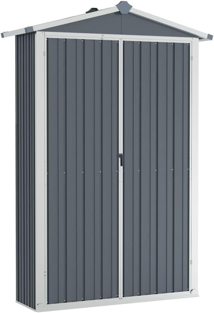 Galvanised Steel Outdoor Storage Cabinet with Shelves, Weatherproof Garden Shed, Grey
