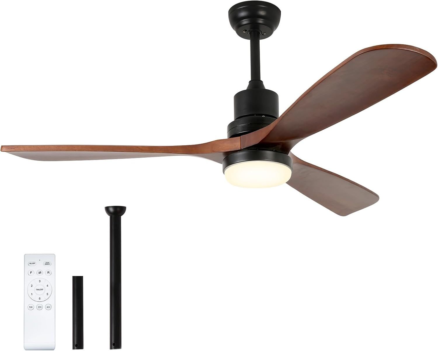 USOR 52 Inch Smart Ceiling Fan with LED Light and Remote, Quiet Reversible DC Motor, Walnut Wood Blades, for Bedroom, Garage, Patio, Kitchen