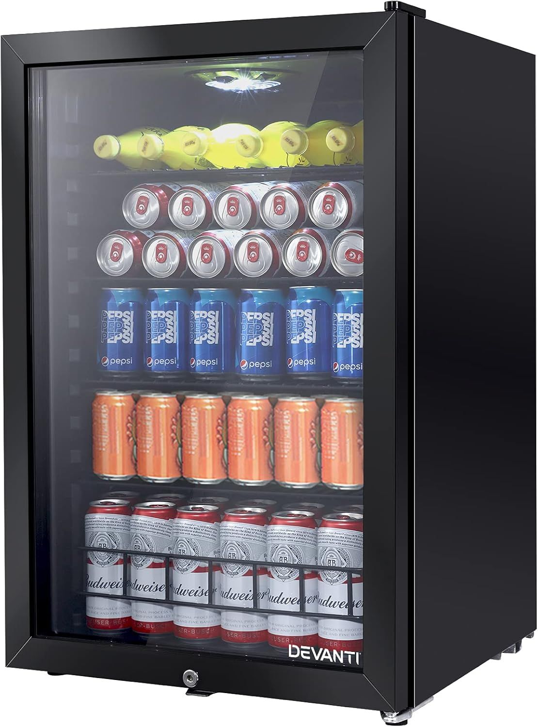 Devanti 130L Bar Fridge, Portable Wine Cooler and Freezer for Home and Office, Quiet Operation, Black