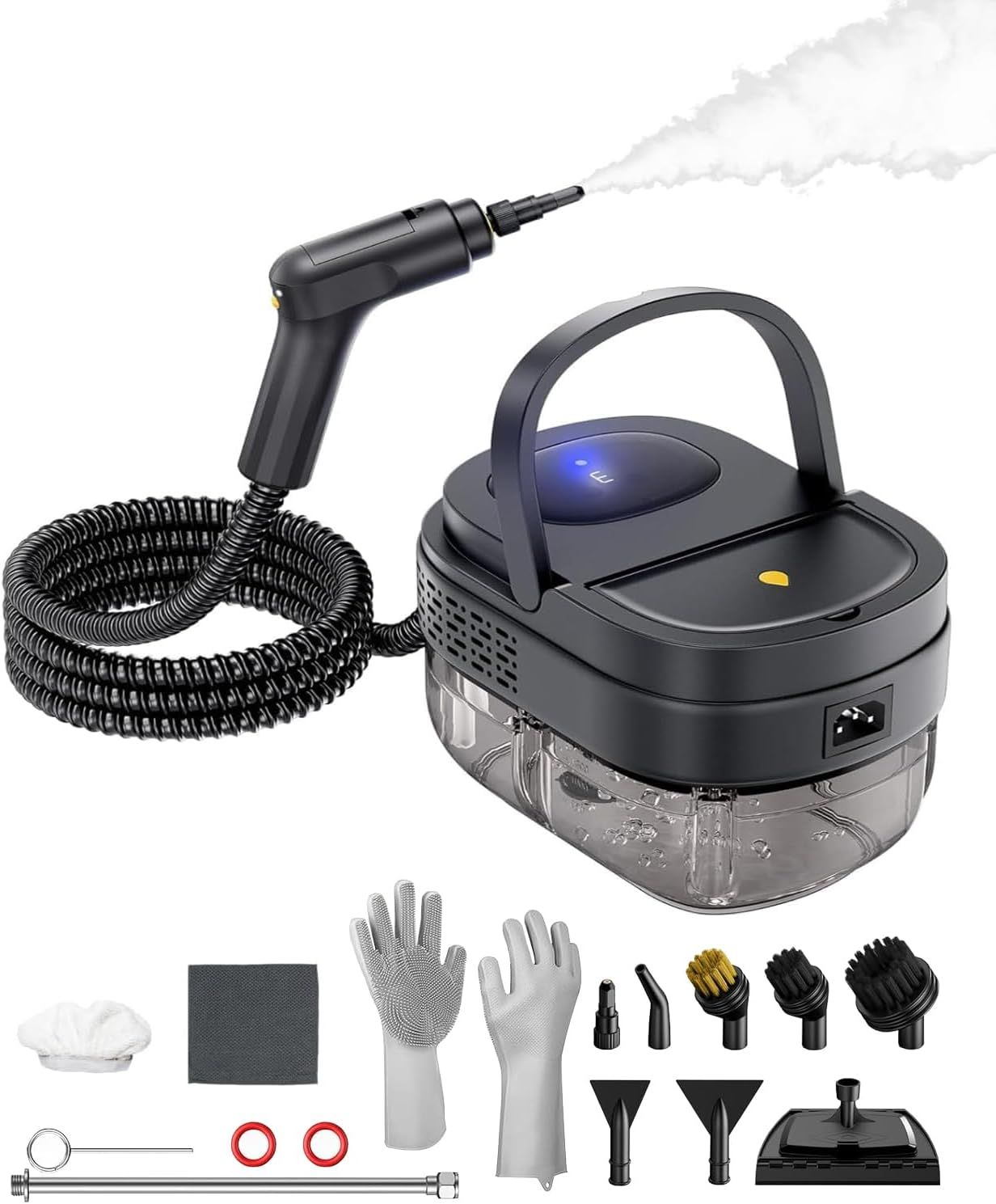 Portable Steam Cleaner with 12 Accessories, Adjustable 3-Speed Handle for Chemical-Free Cleaning of Kitchen, Floors, and More