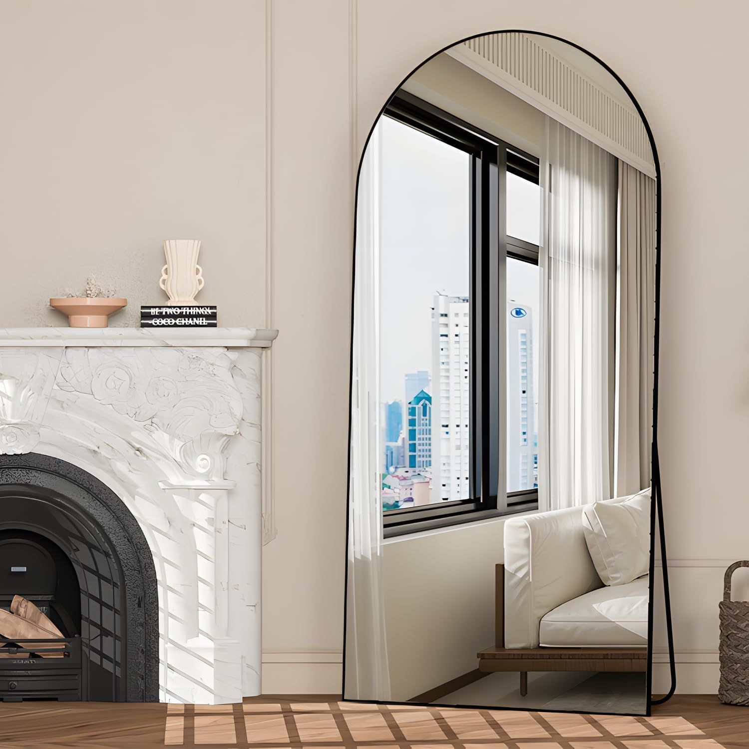 Arched Black Full-Length Floor Mirror with Stand – 180x80 cm