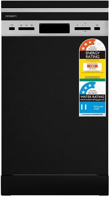 Devanti Stainless Steel Dishwasher, 10 Place Settings with LED Touch Display, 8 Wash Programs, Delay Start, Black