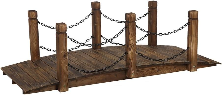 Rustic Wooden Garden Bridge with Classic Arch Design