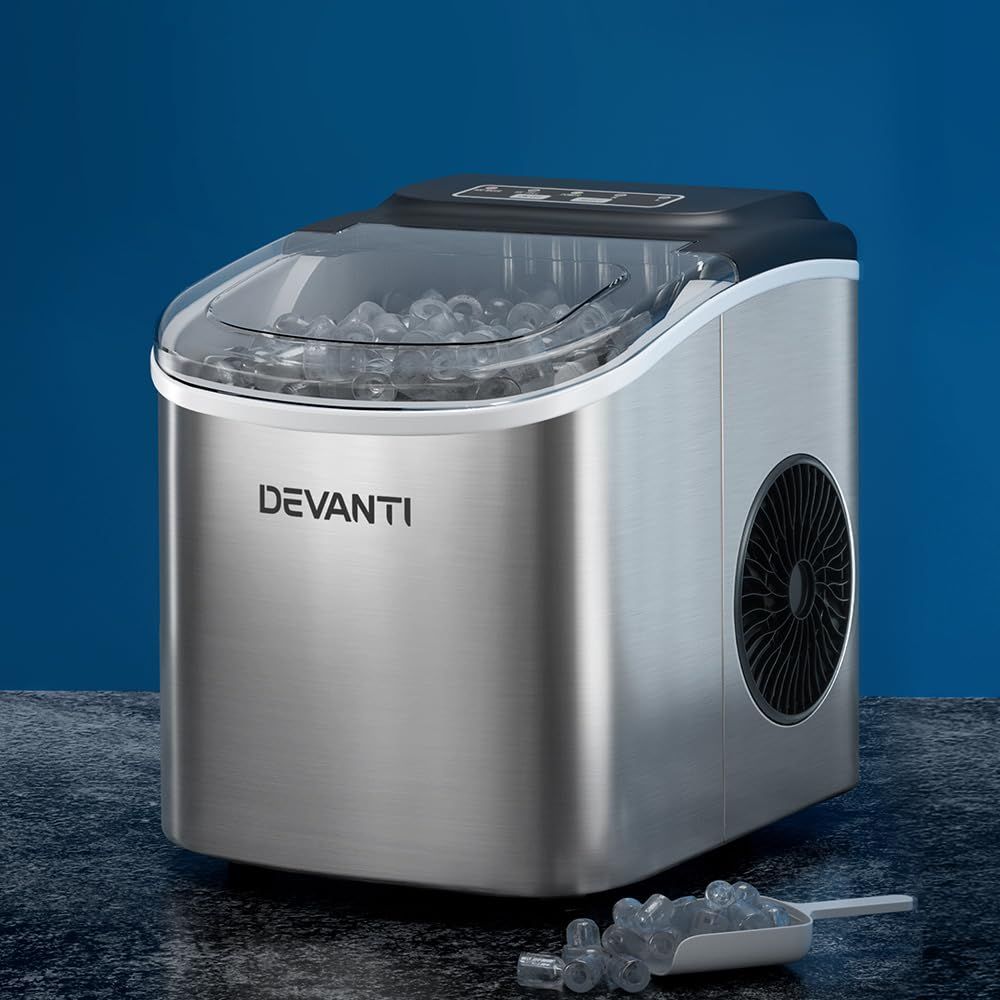 Devanti Stainless Steel Portable Ice Maker - 12KG Capacity with Fast Freeze