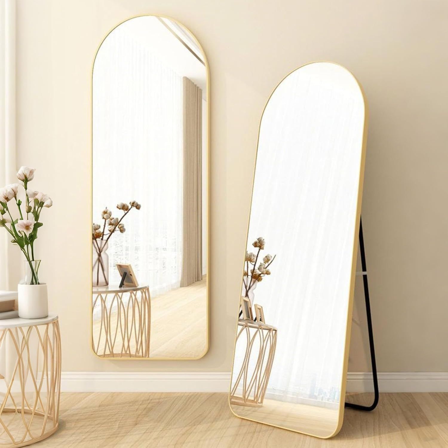 Gold Arched Full-Length Mirror 165x60cm Shatterproof Glass for Bedroom & Living Room