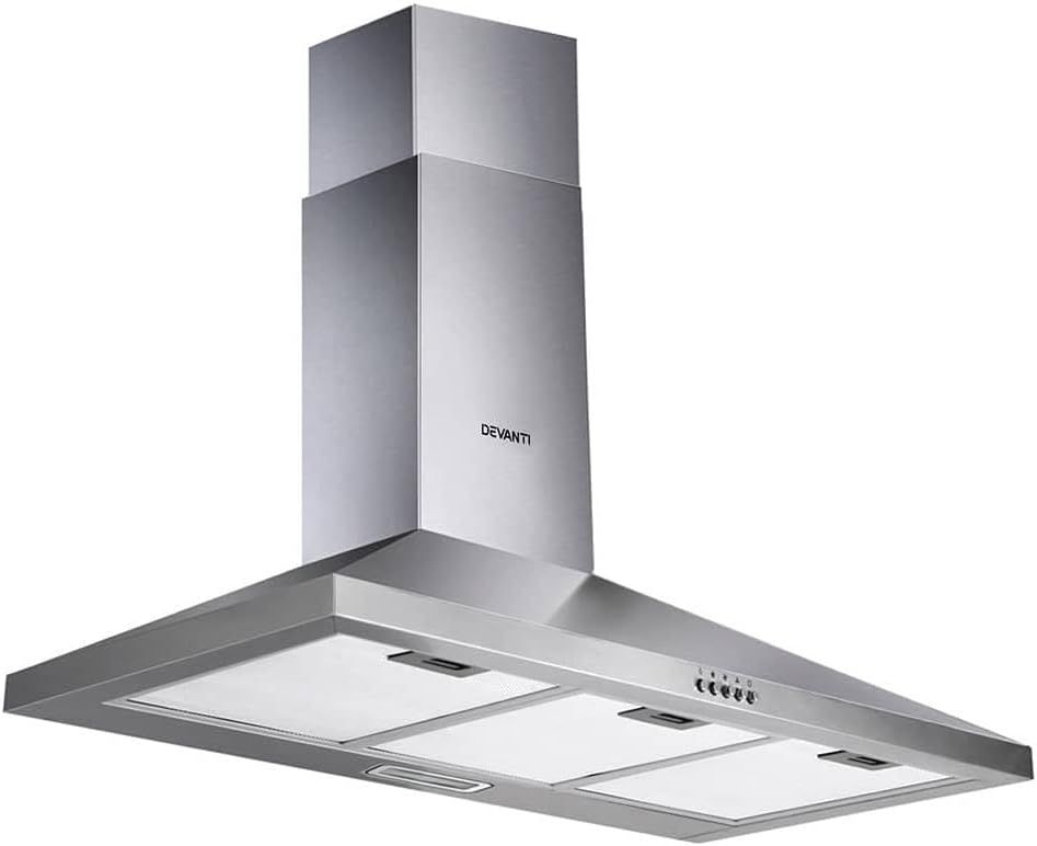 Devanti 90cm Stainless Steel Wall-Mounted Range Hood with LED Lights