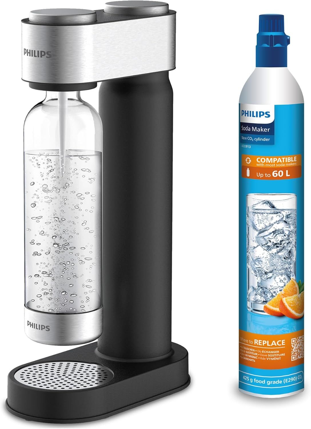 Philips GoZero Sparkling Water Maker, 1L, Black Plastic