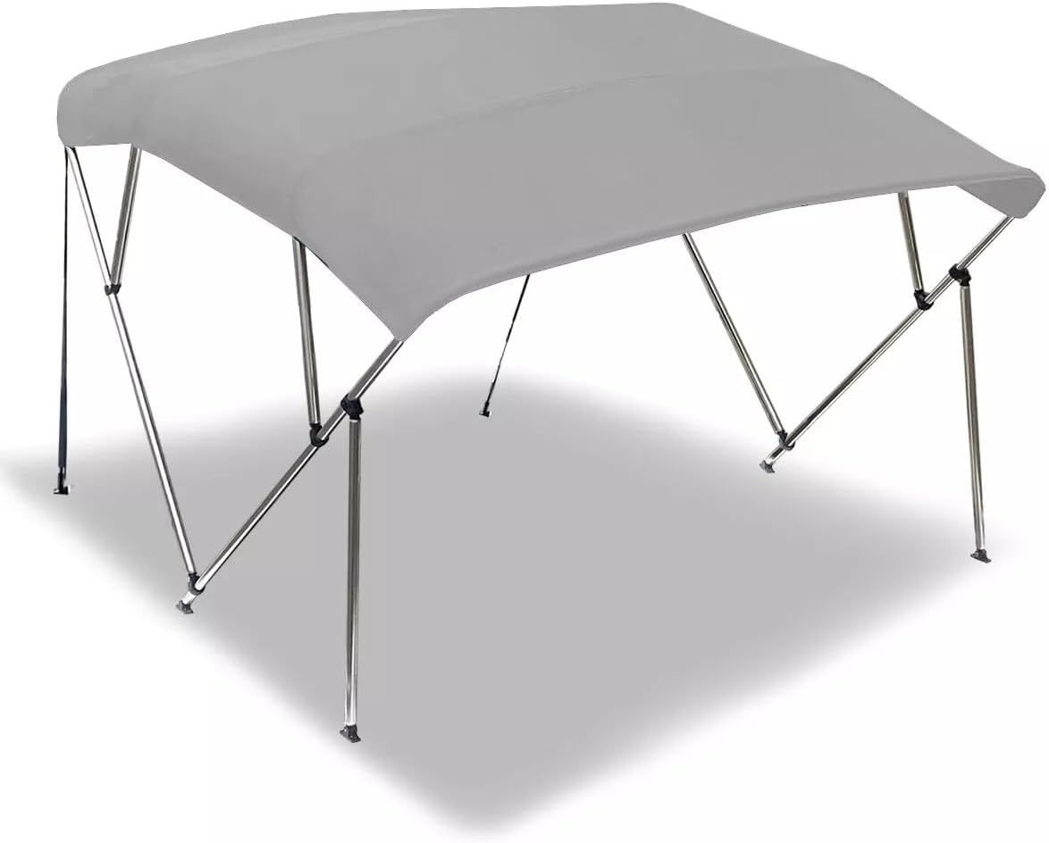 Grey 4 Bow Bimini Top for Boats with Rear Poles & Sock - 1.7m to 1.9m