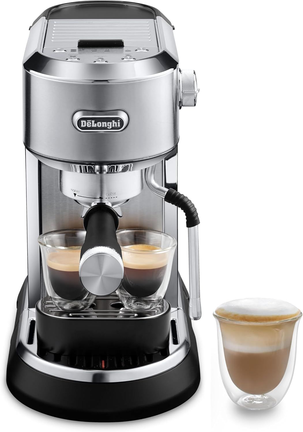 De'Longhi Dedica Maestro EC900.M, Compact Espresso Machine with Milk Frother, Traditional Pump for Barista-Style Coffee, My Latte Art Technology, 1450W, Metal
