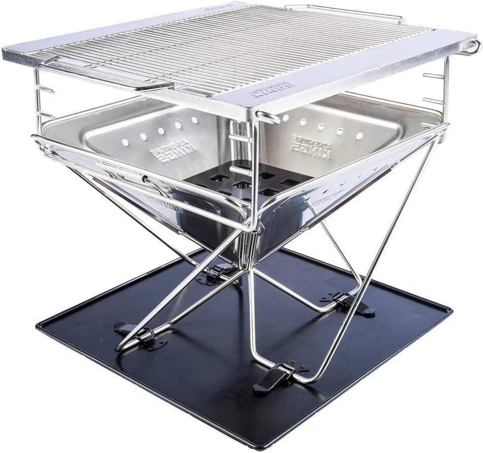Adventure Kings Deluxe Stainless Steel Portable Firepit with Grill 42cm x 32cm