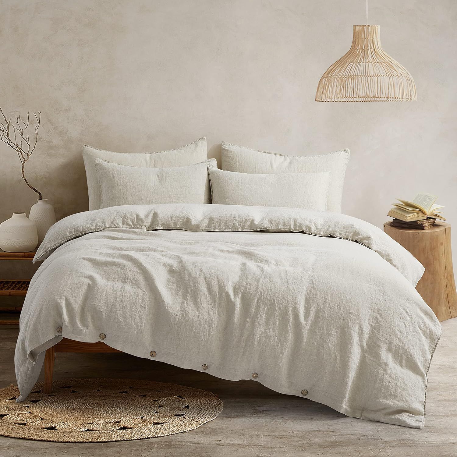 ATLINIA Natural Flax Linen Duvet Cover Set - Organic French Linen Bedding for Queen Size