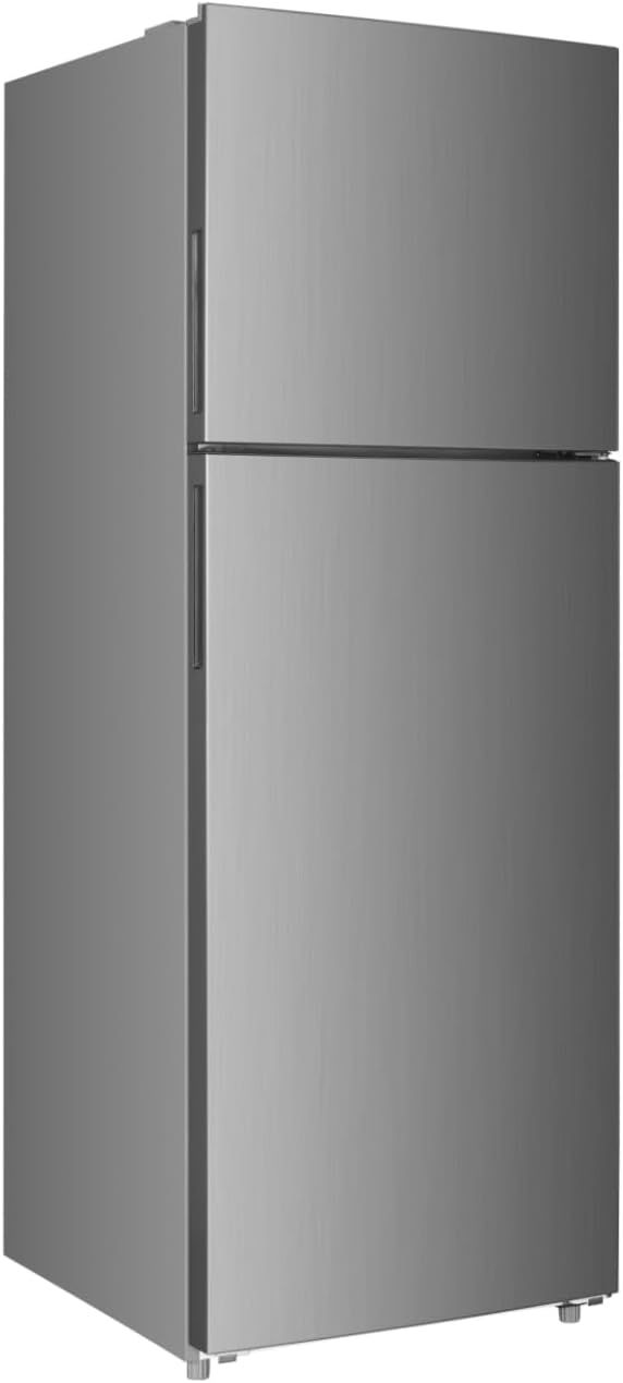 Priceworth 334L Stainless Steel Top Mount Fridge with Adjustable Shelves and Easy-Roll Wheels
