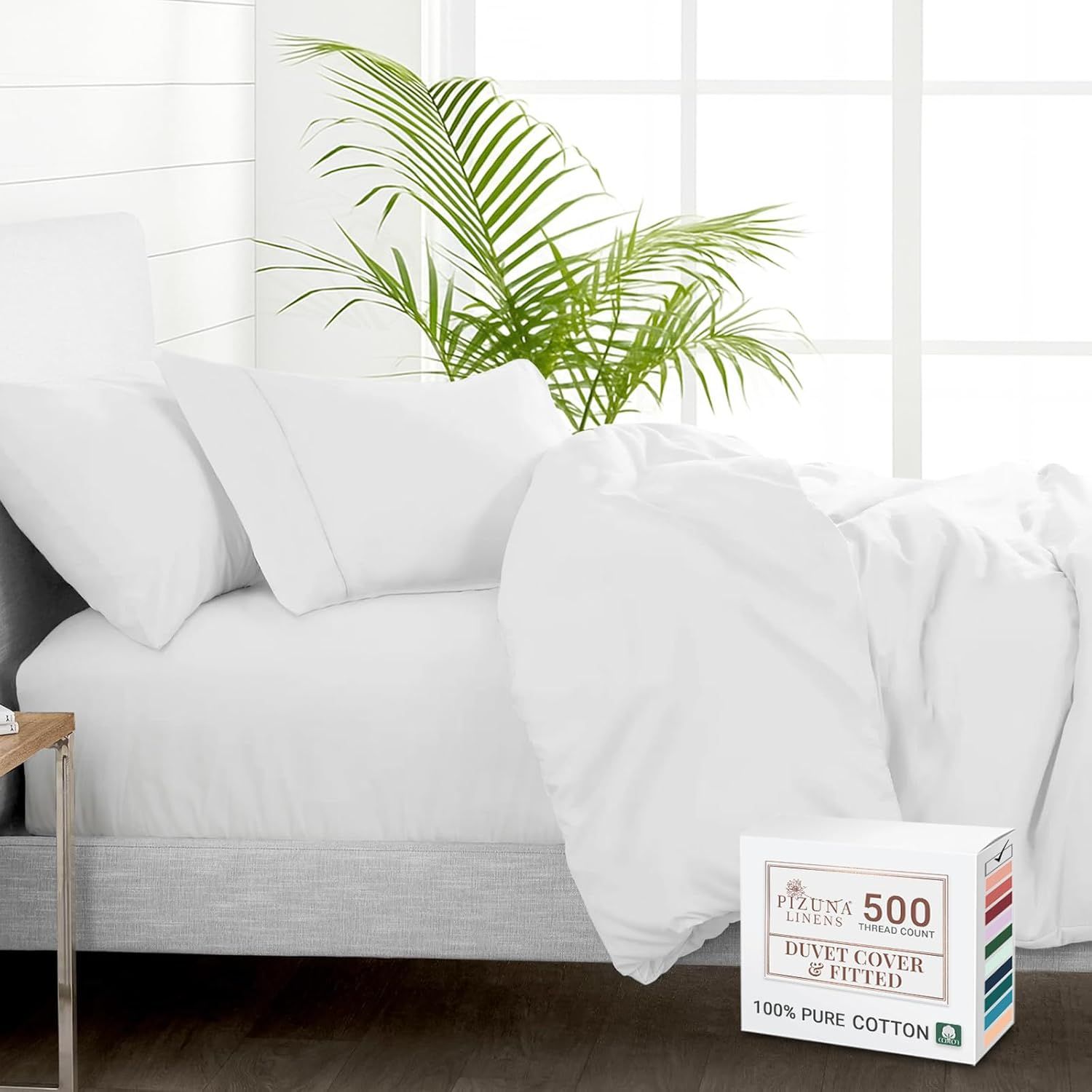 Premium 500TC Cotton King Duvet Set with Deep Fitted Sheet, White
