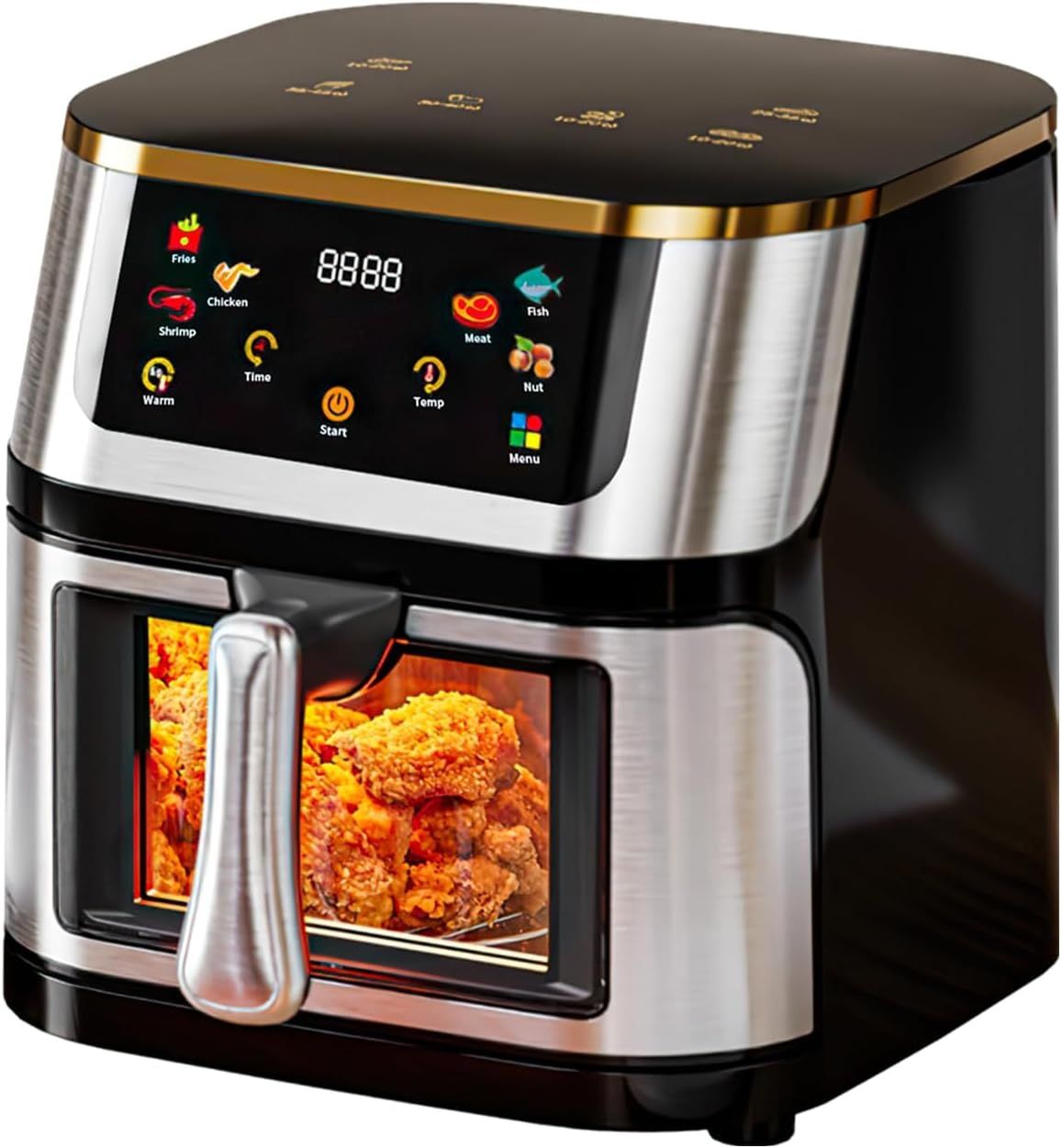 10L Air Fryer with Stainless Steel Design, Oil-Free and Non-Stick, 1400W, Multi-Function Oven with Touch Screen