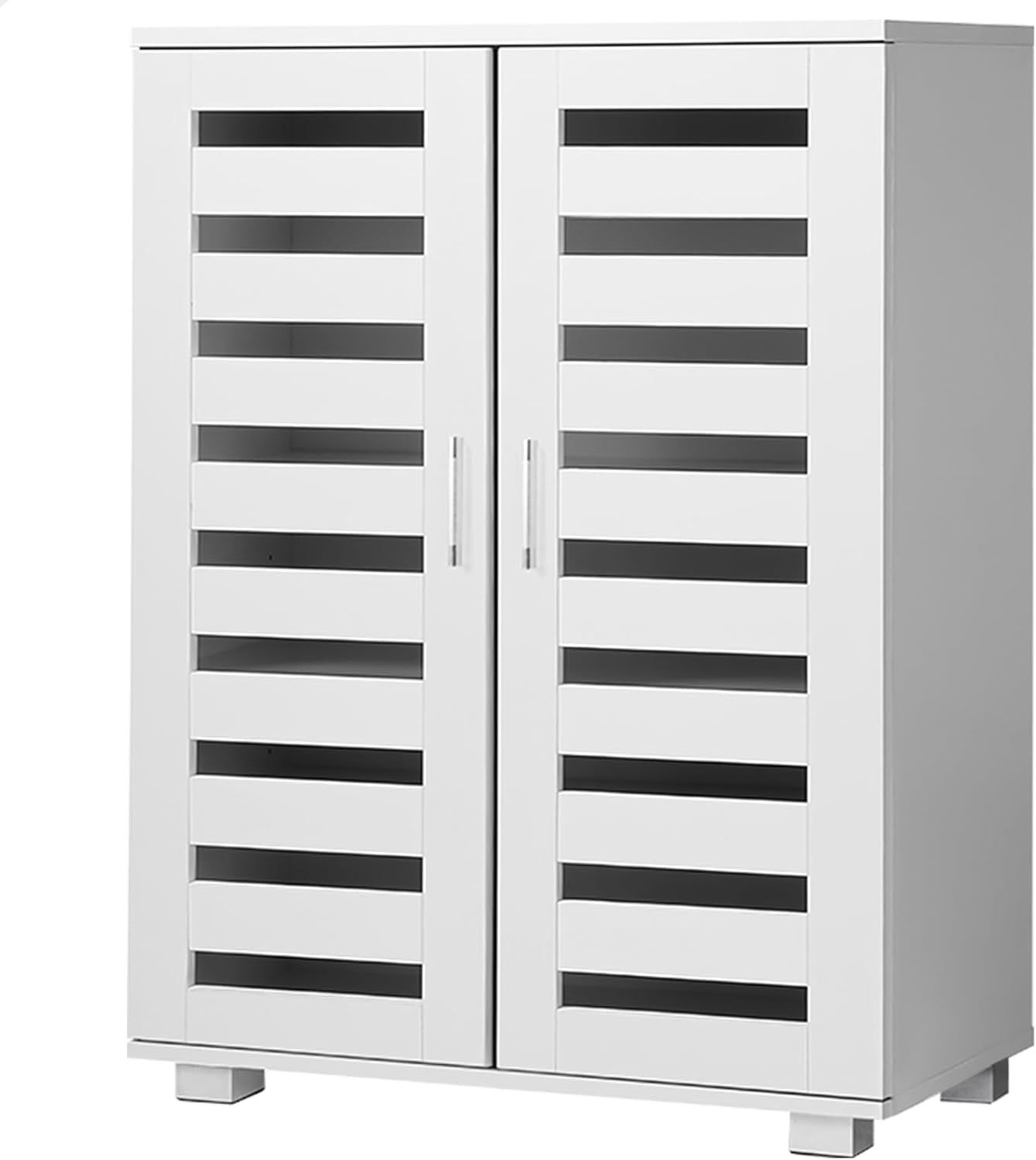 Alfordson 21-Pair Shoe Storage Cabinet with Adjustable Shelves and Double Slatted Doors - White