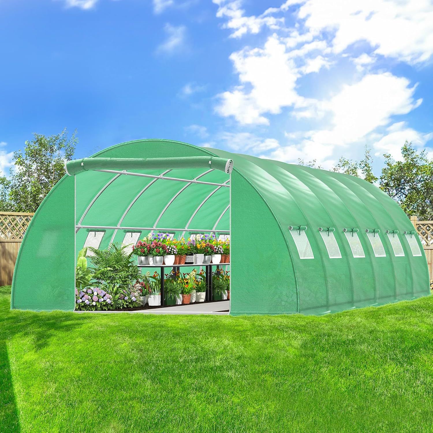 ALFORDSON Walk-In Garden Greenhouse with Ventilation, 6x4x2M Steel Frame