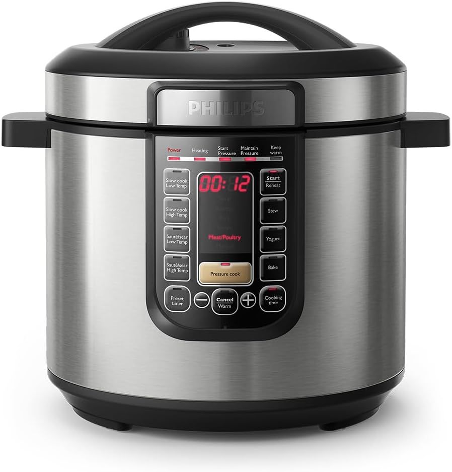 Philips Viva 6L Multicooker with ProCeramic+ Pot, 1300W, Silver - Versatile Cooking with 12-Hour Auto Keep Warm and 9 Safety Features