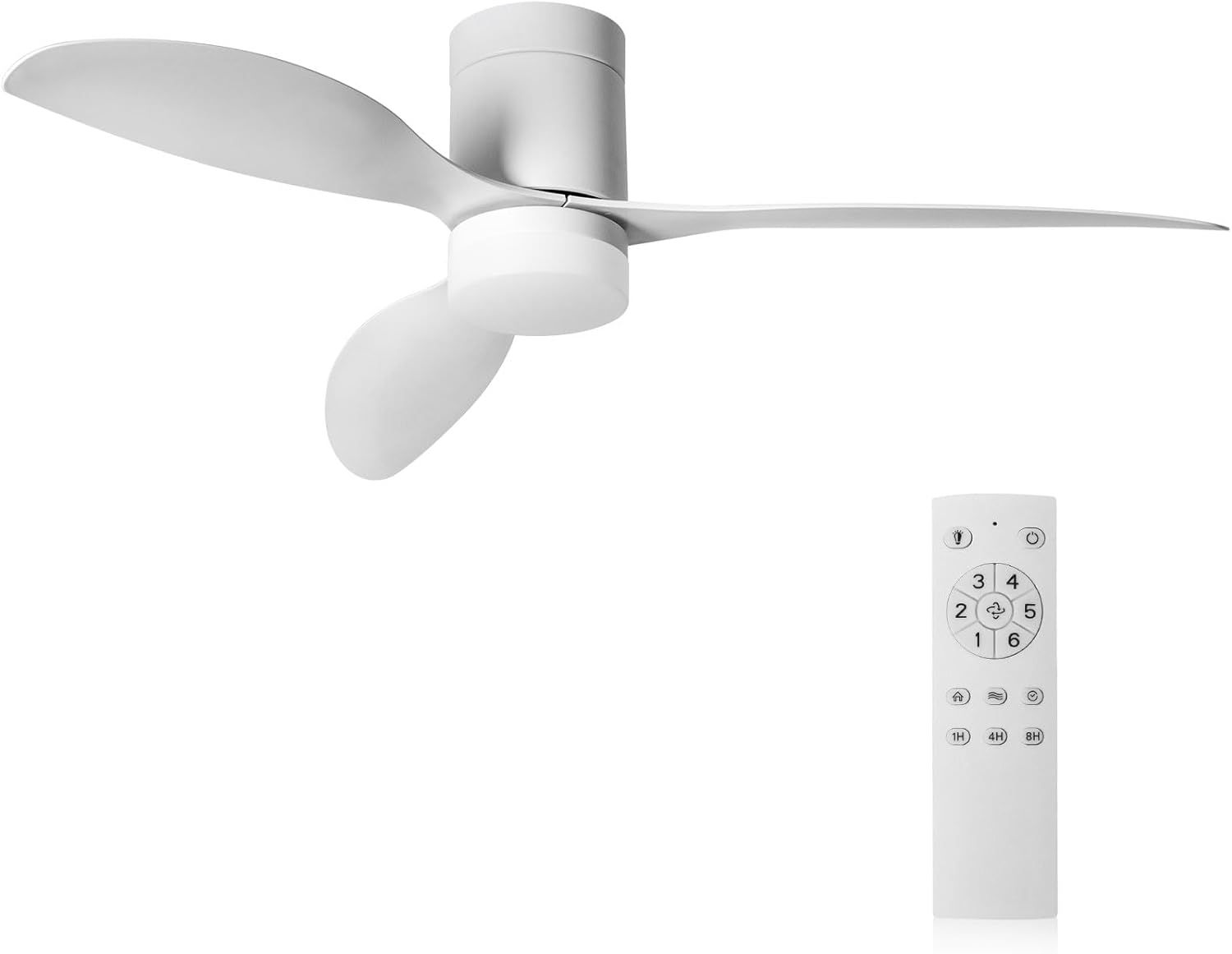 52-Inch White Ceiling Fan with Light, Remote Control, Quiet & Reversible, 3-Blade Design for Indoor/Outdoor Use