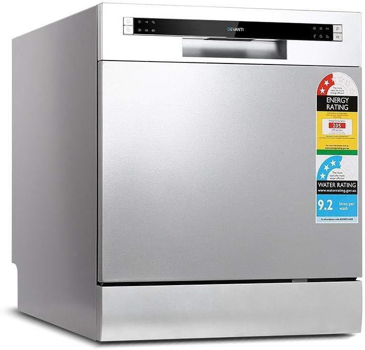 Devanti Freestanding Benchtop Dishwasher, 8 Place Settings, Water & Energy Efficient, Silver