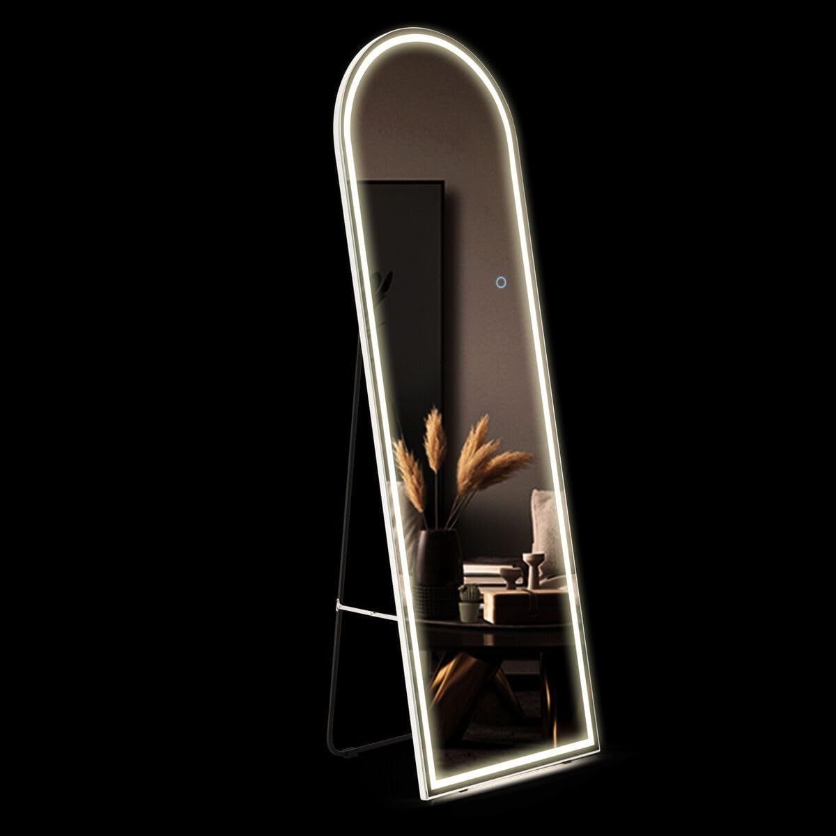 Maxkon LED Full Length Arched Floor Mirror with Adjustable Lighting - Freestanding or Wall Mount for Bedroom and Hallway