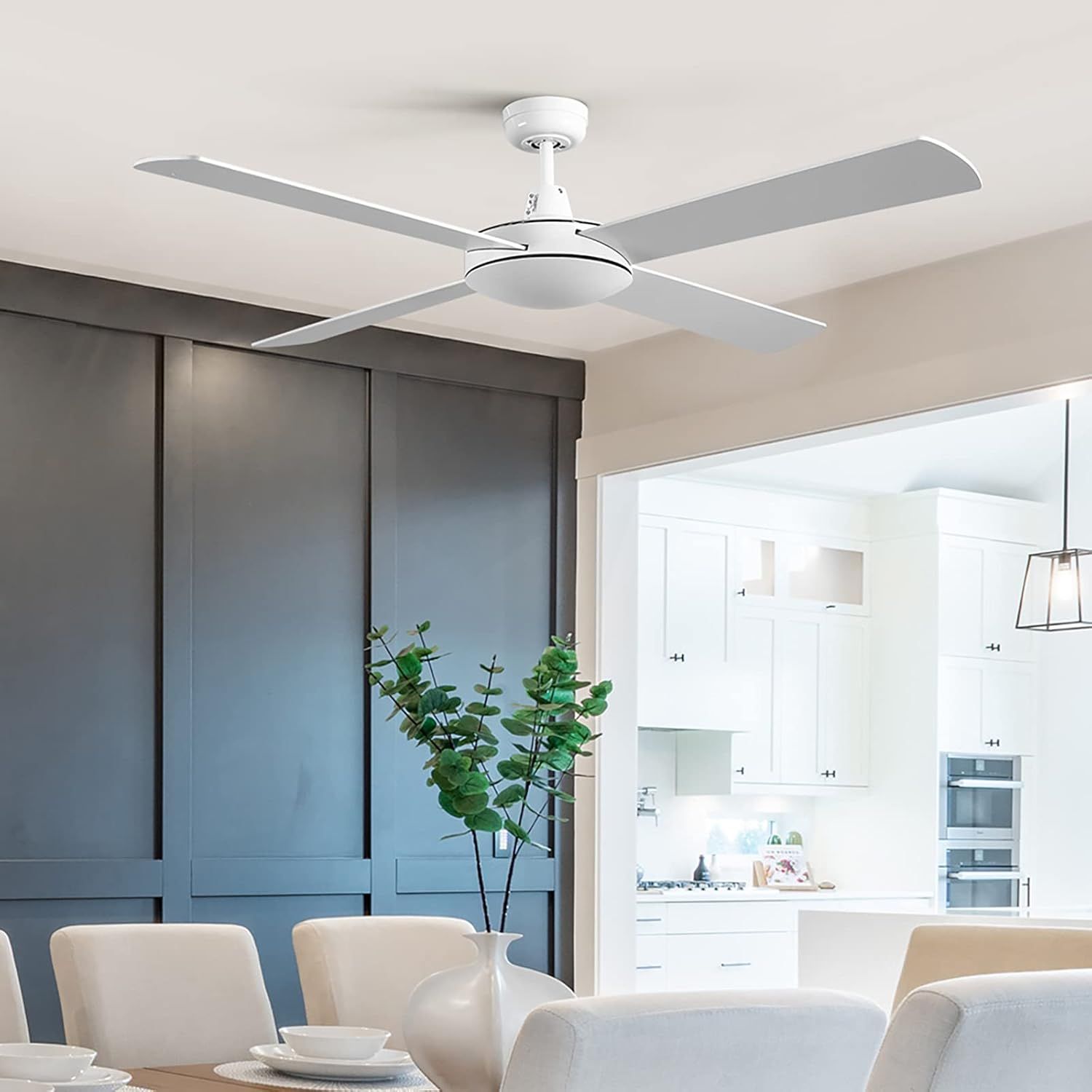 Devanti 52'' Ceiling Fan with Remote, 4 Blades, AC Motor, Timer, White