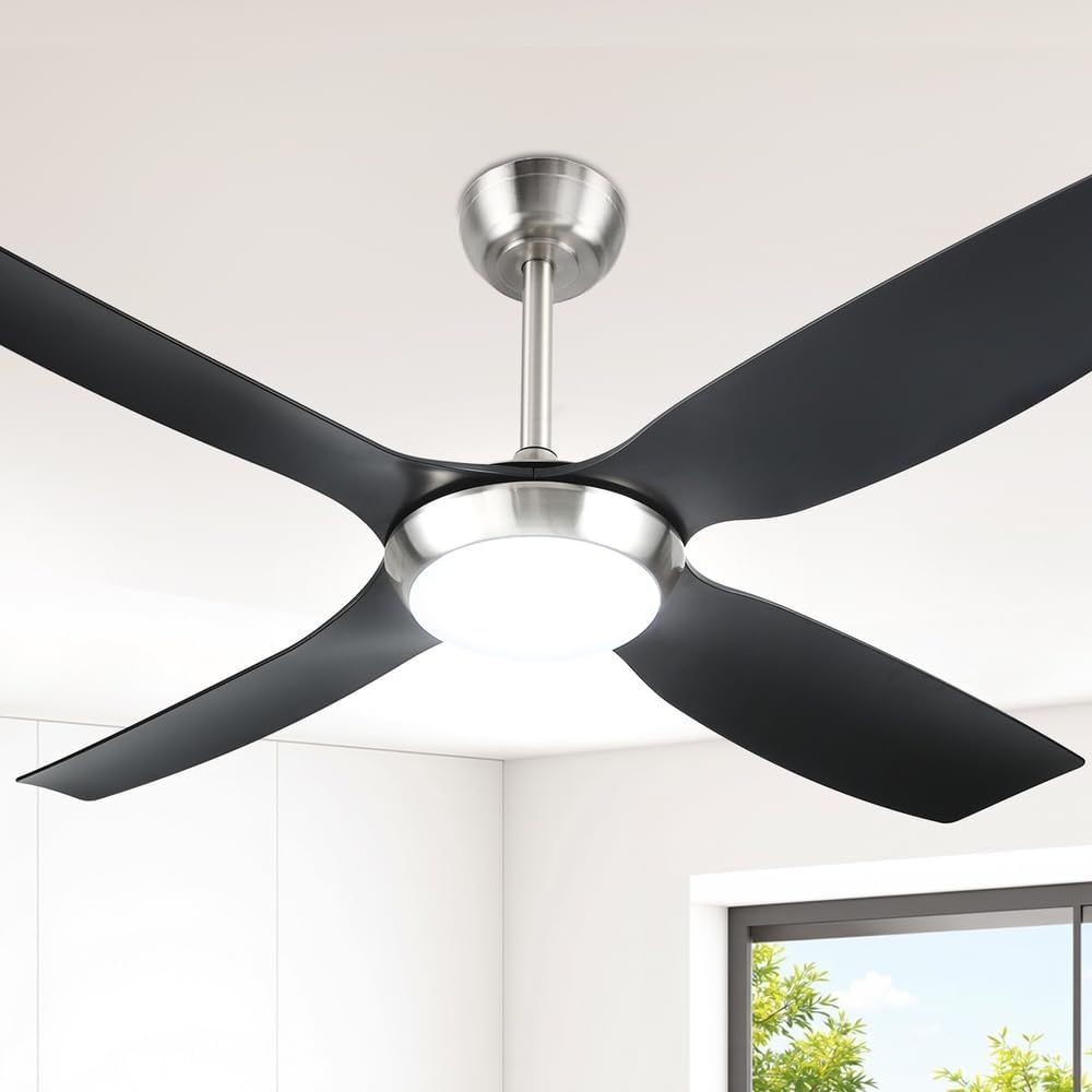 Devanti 52-Inch Ceiling Fan with LED Light & Remote, 5-Speed DC Motor, Quiet Operation, Black (Ideal for Home & Office)