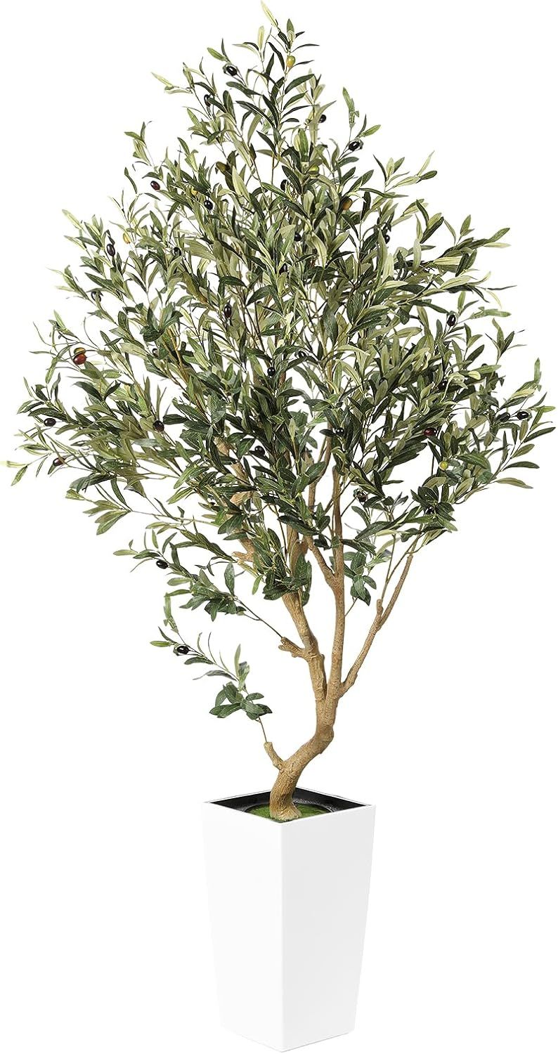 Realistic Faux Olive Tree in Tall Planter - 5.5FT Artificial Plant for Home Decor