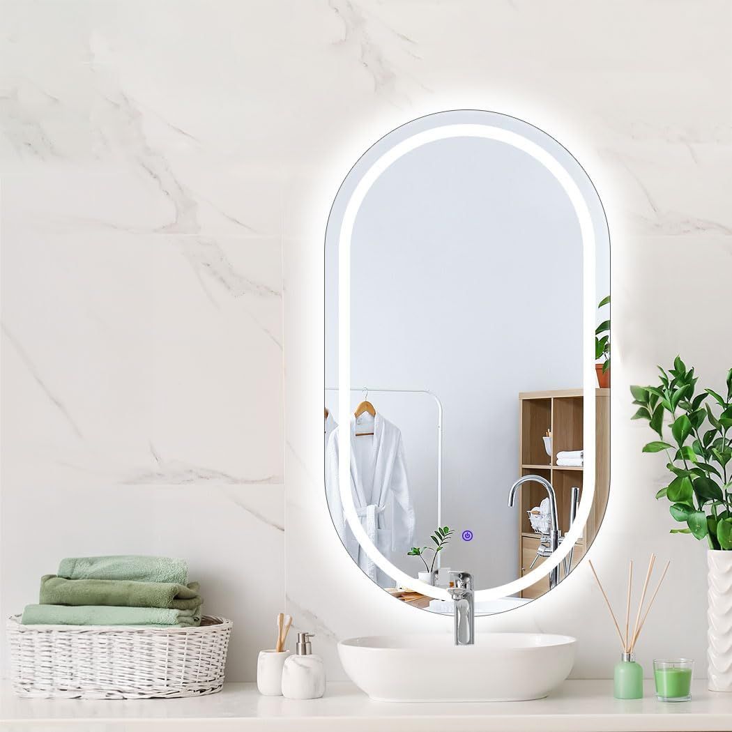EMITTO Oval LED Bathroom Mirror with Anti-Fog Function, 60x100cm